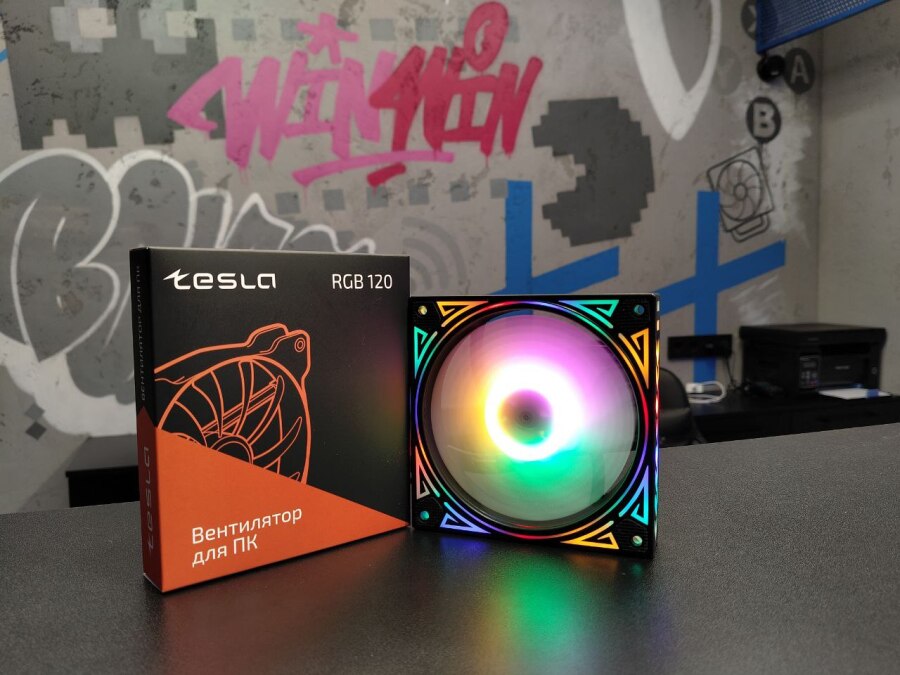 Вентилятор TESLA RGB 120-GD, 120мм, 1200rpm, 3-pin+Molex, черный/RGB