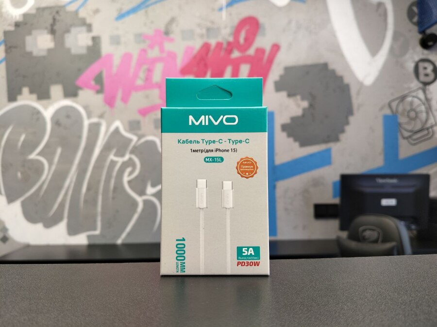 Кабель TYPE C на TYPE C MIVO MX-15 1M 5А 30W с нейлоновой оплеткой