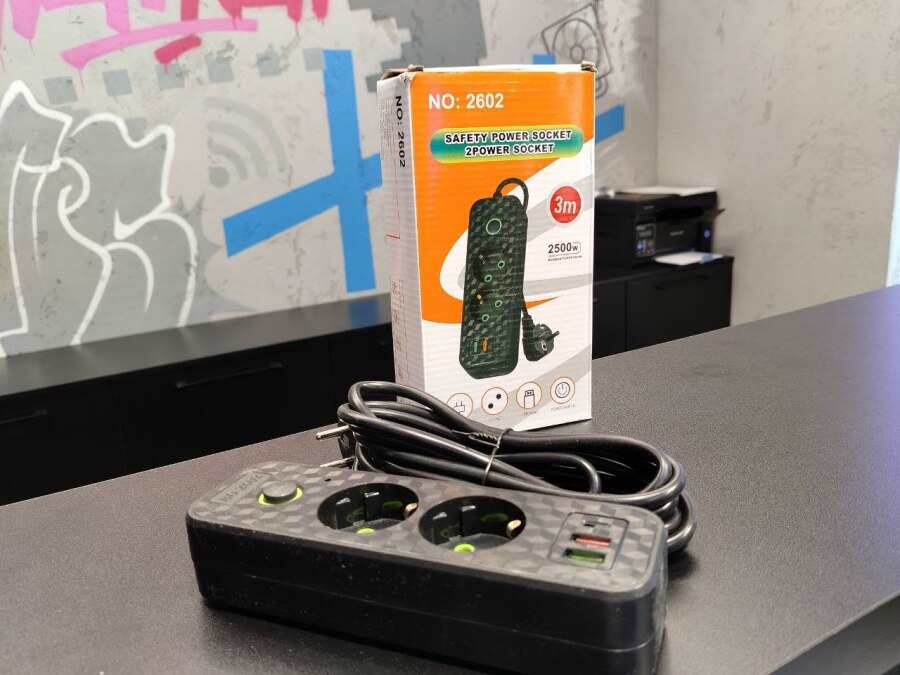 Сетевой фильтр OSMAN OS-2602 3м с переключателем, заземление 10A