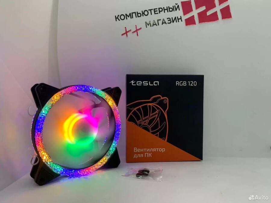 Вентилятор TESLA RGB 120-3D, 120мм, 1200rpm, 3-pin+Molex, белый/RGB